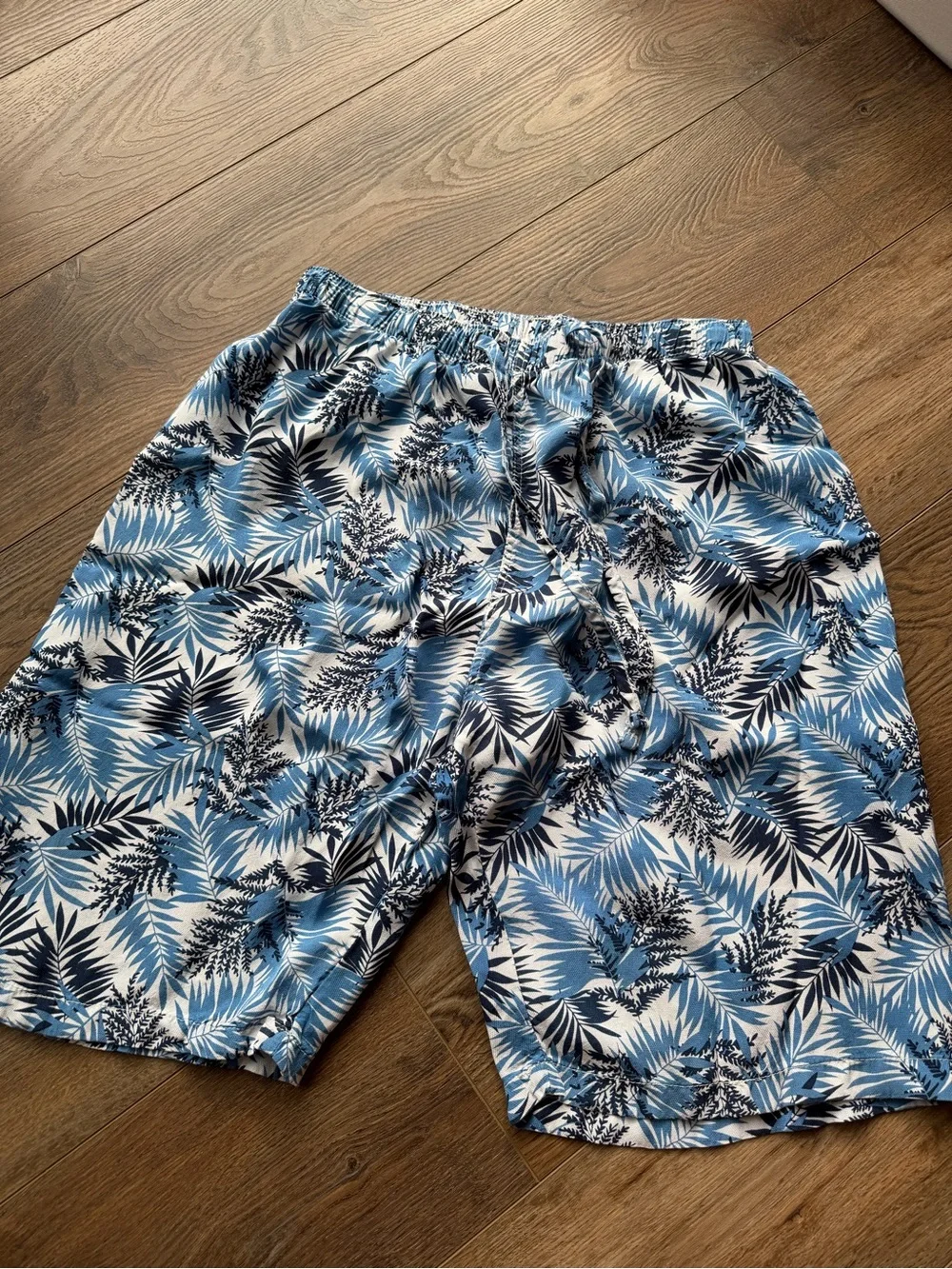 Men's Tropical Blue Leaf Swim Trunks